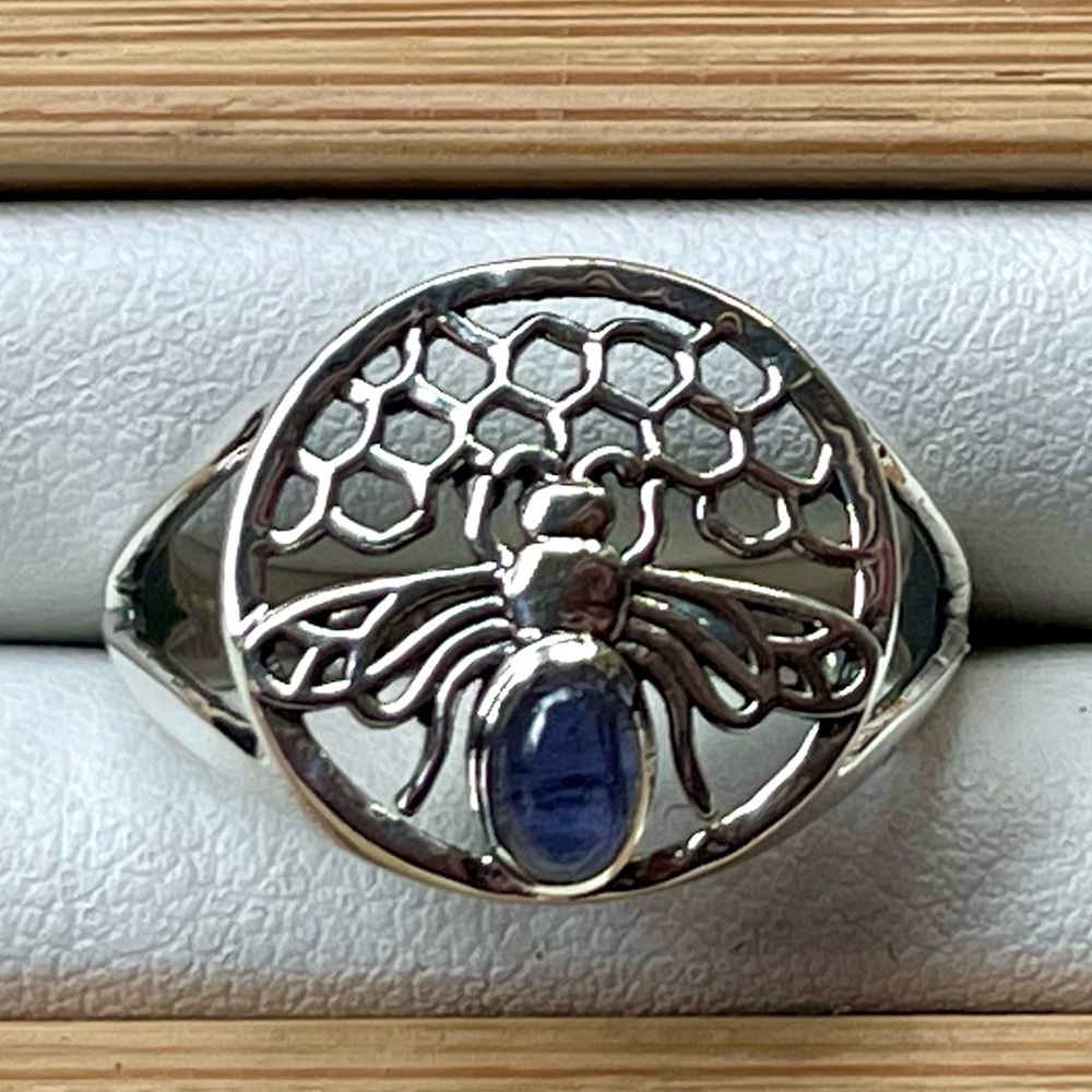 Natural Tanzanite Crystal Honeycomb Bee Sterling Silver Ring | sz 7